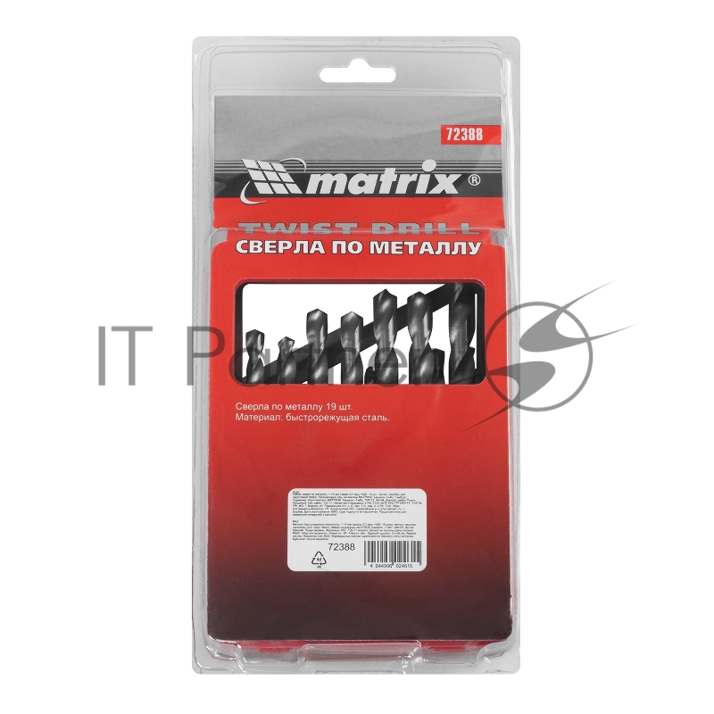 Набор сверл MATRIX 723887 по металлу 1-10мм hss 19шт метал. коробка цил. хвостовик
