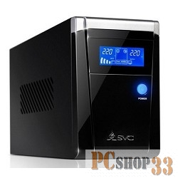 ИБП SVC, V-1500-F-LCD, Smart, USB, Диапазон работы AVR: 165-275В, Бат.: 12В/9 Ач*2шт.Чёрный