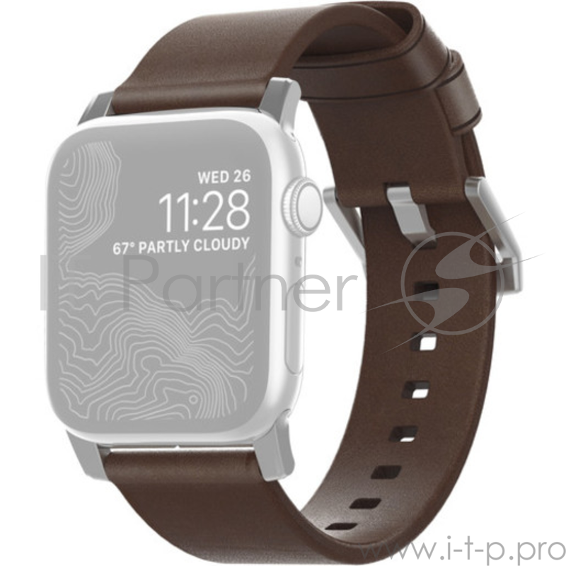 Ремешок Nomad Modern Strap для Apple Watch 44mm/42mm. Материал кожа натуральная. Цвет ремешок темно-коричневый, застежка серебристый.