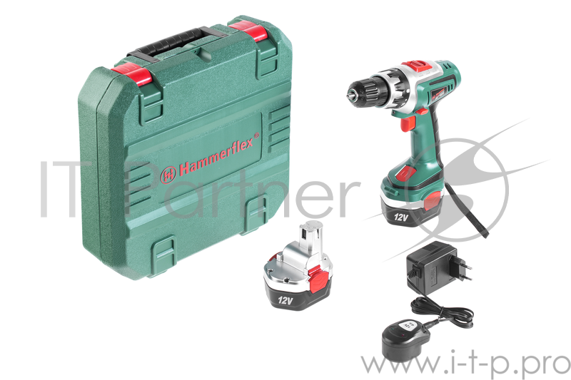 Дрель, Шуруповерт Hammer Flex ACD122 101-017 Аккумуляторная дрель 34836 {12.0В 2x1.2Ач 10мм 0-400/0-1200об/мин 15Нм, в кейсе}