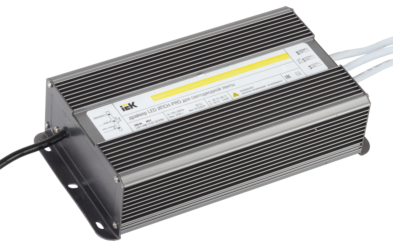Драйвер LED Iek ИПСН-PRO 200Вт 12 В блок- шнуры IP67 IEK (LSP1-200-12-67-33-PRO)