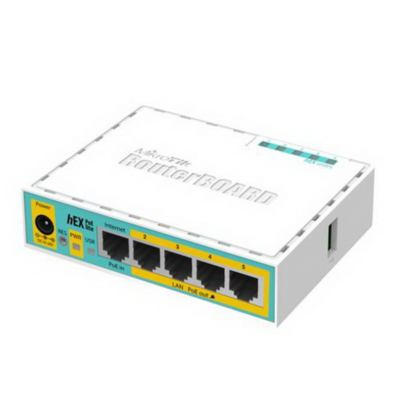 Сетевое оборудование MikroTik RB750UPr2 hEX PoE lite 5-портовый 100-Мбитный маршрутизатор с поддержкой PoE на 4-х портах 5x Ethernet, раздача PoE, 650 МГц ЦП, 64 МБ