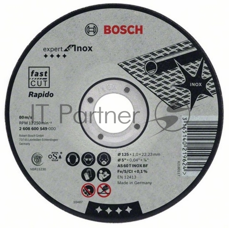 Bosch BOSCH 2608600549 ОТРЕЗНОЙ КРУГ INOX 125Х1 ММ
