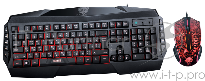 Игровой набор Qumo Esprit K18/M69, кл-ра проводная, 104+10 клавиш, подсветка 7 цветов, мышь проводная 6 кноп., оптическая, 7 цветов, 1000/1200/1800/2400 dpi