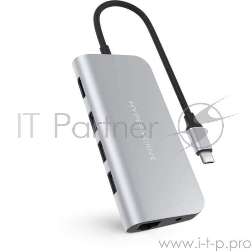 USB Хаб HyperDrive POWER 9 in 1 Hub для USB-C iPad/MacBook Pro/MacBook Air и других устройств с портом USB-C. Порты: HDMI 4K30Hz, 3 x USB-A 3.0 5Gbps, Micro SD, SD, USB-C PD 60W, Gigabit Ethernet, 3.5mm Audio Jack. Цвет серебряный.