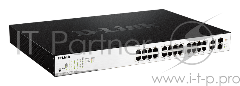D-Link DGS-1100-26MPP/C1A, L2 Smart Switch with 24 10/100/1000Base-T ports and 2 1000Base-T/SFP combo-ports (20 PoE ports 802.3af/802.3at (30 W),4 80