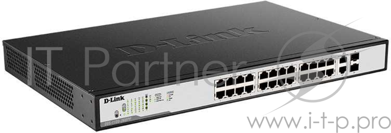 D-Link DGS-1100-26MPP/C1A, L2 Smart Switch with 24 10/100/1000Base-T ports and 2 1000Base-T/SFP combo-ports (20 PoE ports 802.3af/802.3at (30 W),4 80
