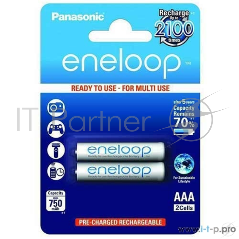 Аккумулятор Panasonic eneloop BK-4MCCE/2BE, 1.2В 750мАч Ni-MH AAA (2шт./уп.)