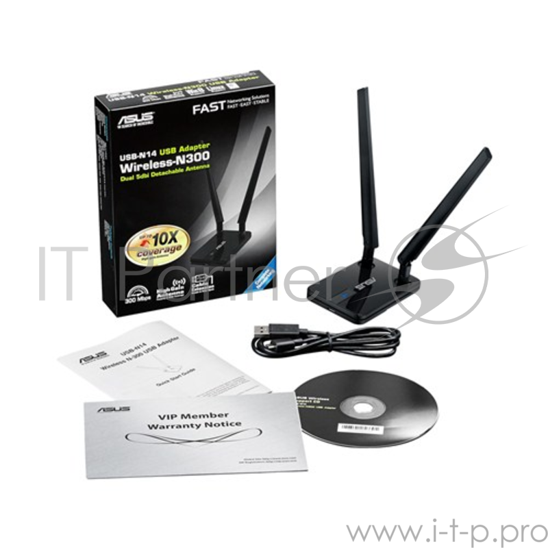 Сетевое оборудование ASUS USB-N14 USB2.0 802.11n 300Mbps 5dBx2 Antenna