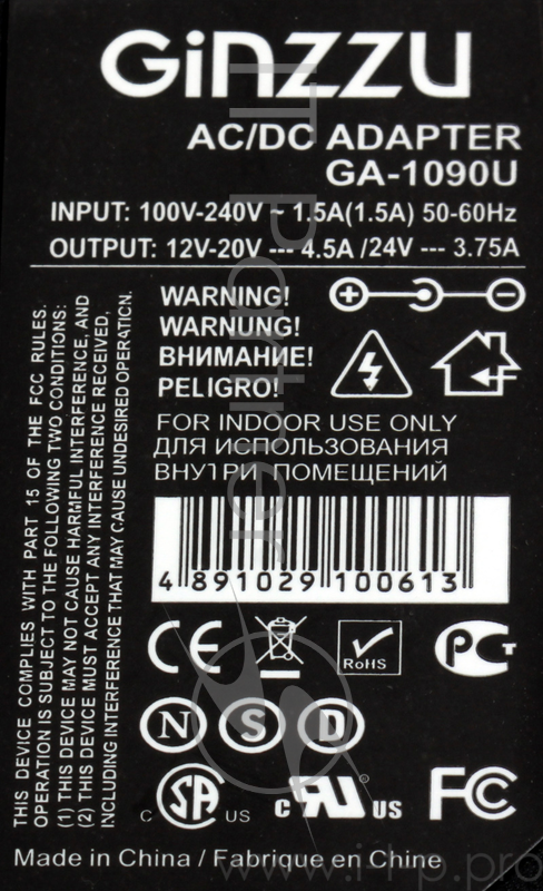 Аксессуар к ноутбуку GINZZU GA-1090U {Адаптер питания GA-1090U Universal 2 USB 90 W}