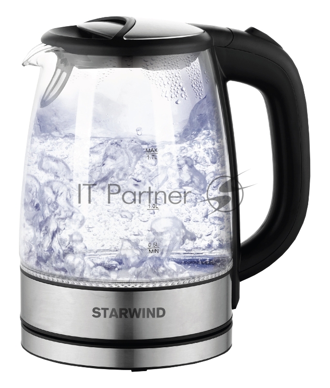 Чайник электрический Starwind SKG5210 1.7л. 2200Вт черный/серебристый (корпус: стекло)