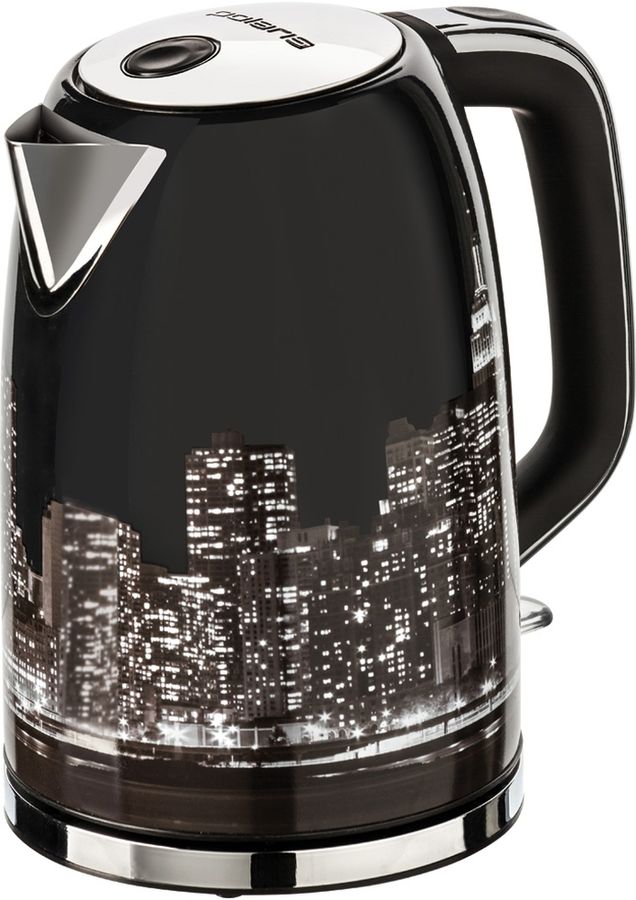 Чайник электрический Polaris PWK 1762CA City 1.7л. 2200Вт черный/рисунок (корпус: нержавеющая сталь)