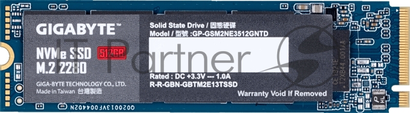 M.2 2280 512GB Gigabyte Client SSD GP-GSM2NE3512GNTD PCIe Gen3x4 with NVMe, 1700/1550, IOPS 270/340K, MTBF 1.5M, 3D TLC, 800TBW, NVMe 1.3, RTL