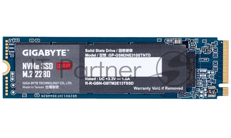 M.2 2280 1TB Gigabyte Client SSD GP-GSM2NE3100TNTD PCIe Gen3x4 with NVMe, 2500/2100, IOPS 295/430K, MTBF 1.5M, 3D TLC, 1600TBW, NVMe 1.3, RTL