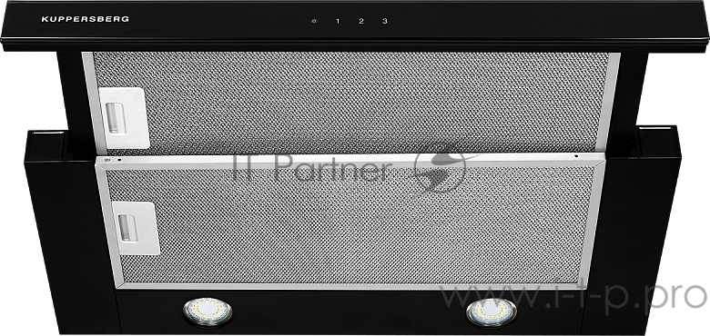 Встраиваемая вытяжка Kuppersberg SLIMLUX S 60 GB, ширина 60 см, отвод/рециркуляция, 480 м3/час, сенсорное управление, 3 скорости, светодиодное освещение 2х3 Вт, металлические жироулавливающие фильтры, угольный фильтр (опция), цвет черный