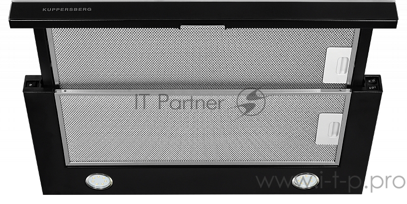 Встраиваемая вытяжка Kuppersberg SLIMLUX IV 60 GB, ширина 60 см, отвод/рециркуляция, 550 м3/час, механическое управление, 3 скорости, светодиодное освещение 2х4 Вт, металлические жироулавливающие фильтры, угольный фильтр(опция), цвет черный/панель ст