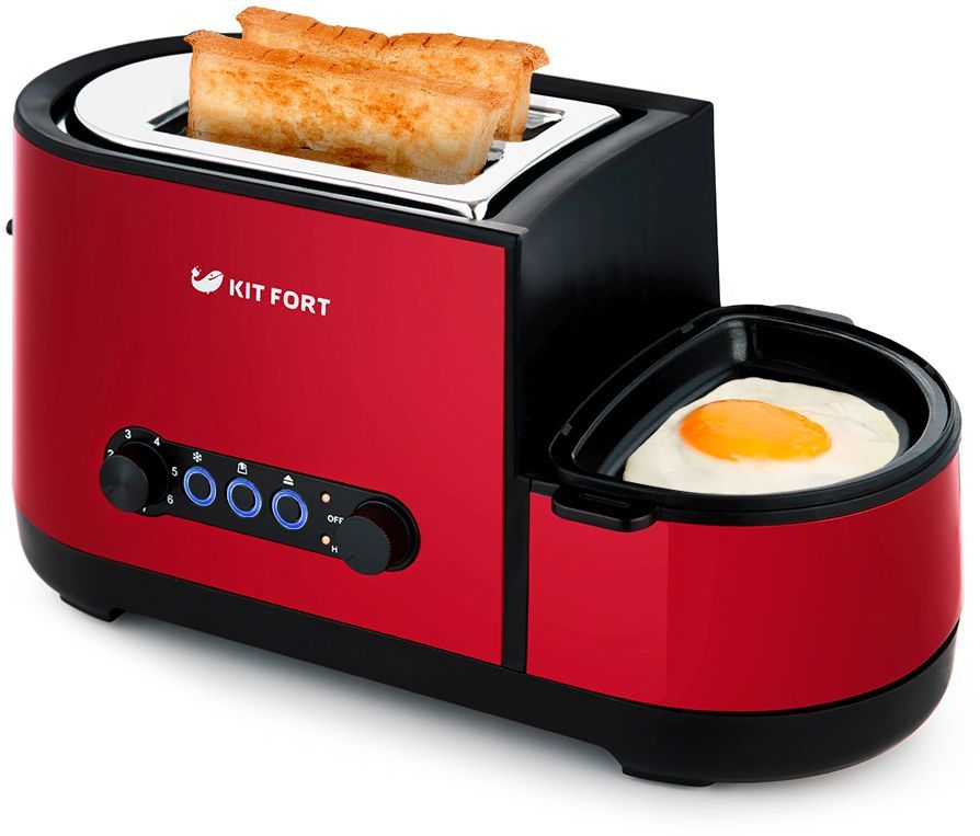 2012-2-KT Тостер «3 в 1» Kitfort .Мощность: 1000-1300 Вт.Ёмкость: 2 тоста одновременно.Красный