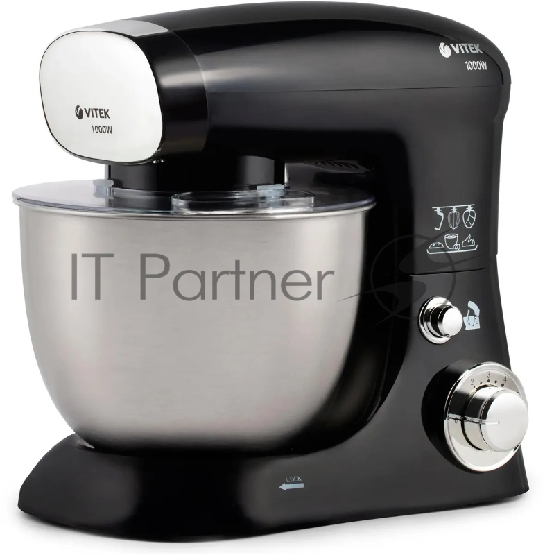 1437-VT(BK) Кухонная машина VITEK Максимальная мощность 1000 Вт. Cтальная чаша вместимостью 4 л.
