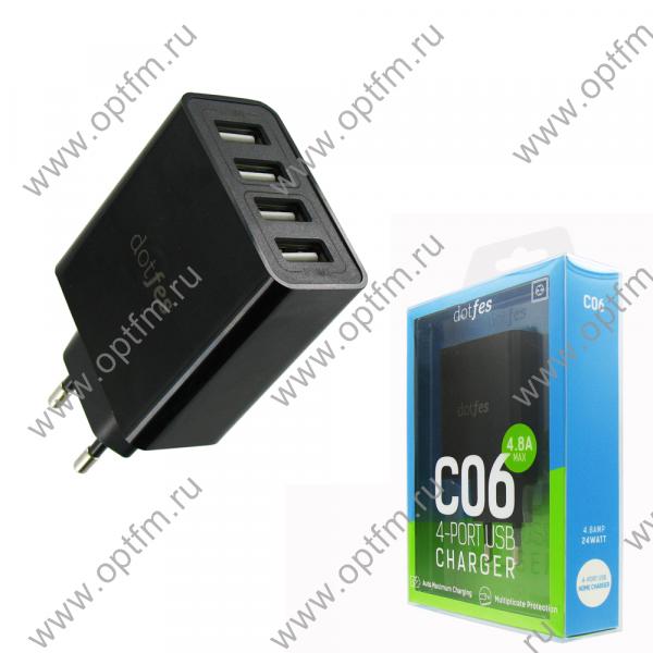 СЗУ-USB 4 выхода (4 выхода с поддержкой Auto Max) max 4,8A DOTFES C06 черный