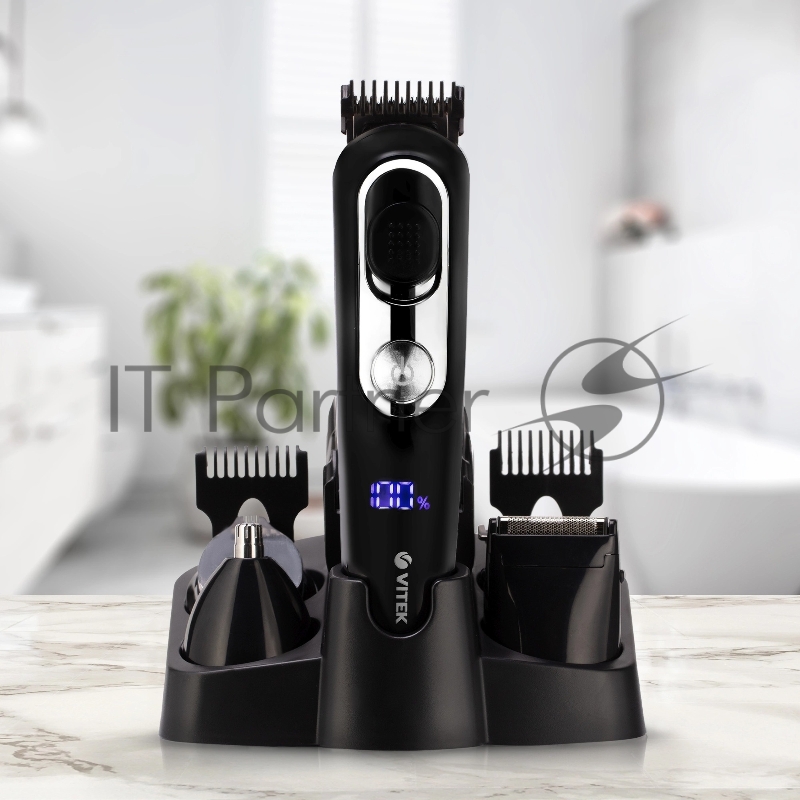 Триммер VITEK VT-2549 BK Питание сеть/аккумулятор. Встроенная аккумуляторная батарея Li-ion 700 mAh 3,7V. Время зарядки 90мин. Время автономной работы 45мин. Влажная очистка. Детальный триммер. Индикатор зарядки. ЖК дисплей с индикацией процента заря