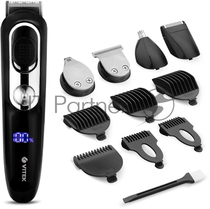 Триммер VITEK VT-2549 BK Питание сеть/аккумулятор. Встроенная аккумуляторная батарея Li-ion 700 mAh 3,7V. Время зарядки 90мин. Время автономной работы 45мин. Влажная очистка. Детальный триммер. Индикатор зарядки. ЖК дисплей с индикацией процента заря