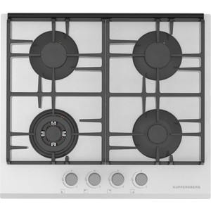 Газовая варочная поверхность Kuppersberg FQ 62 W, закаленное стекло, ширина 60 см, 4 газовые конфорки, WOK конфорка(2,5 кВт), автоподжиг, газ-контроль, чугунные решетки, цвет белый