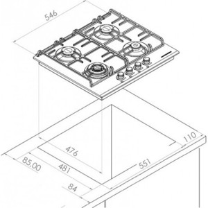 Газовая варочная поверхность Kuppersberg FQ 62 W, закаленное стекло, ширина 60 см, 4 газовые конфорки, WOK конфорка(2,5 кВт), автоподжиг, газ-контроль, чугунные решетки, цвет белый