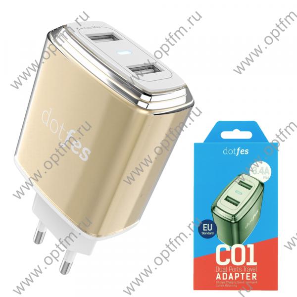 СЗУ-USB 2 выхода max 3,4A DOTFES C01 золото