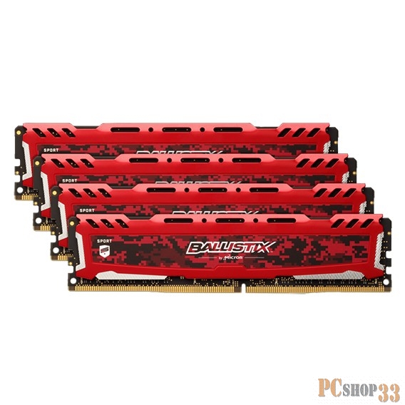 Память оперативная Crucial 32GB Kit (8GBx4) DDR4 2666 MT/s (PC4-21300) CL16 SR x8 Unbuffered DIMM 288pin Ballistix Sport LT Red