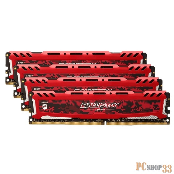 Память оперативная Crucial 64GB Kit (16GBx4) DDR4 3200 MT/s (PC4-25600) CL16 DR x8 Unbuffered DIMM 288pin Ballistix Sport LT Red
