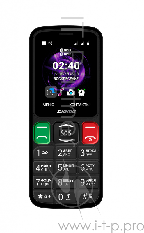 Мобильный телефон Digma S240 Linx 32Mb черный моноблок 2Sim 2.44