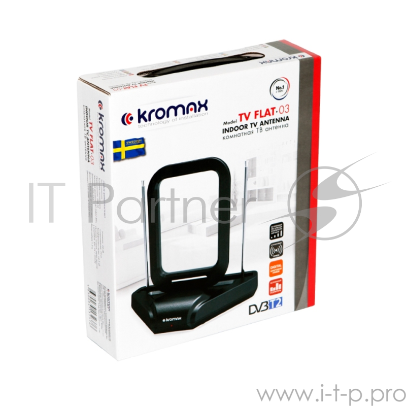 Антенна комнатная KROMAX 03-TV FLAT активная, диапазон DVB-T2, VHF: 87,5-230 МГц