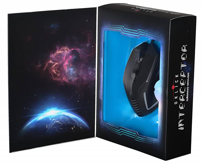 Мышь Oklick 735G INTERCEPTOR черный/голубой оптическая (2400dpi) USB игровая (6but)