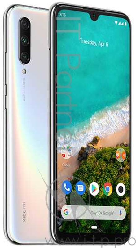 Смартфон Xiaomi Mi A3 4GB+64GB White 15,46 см(6.088) 19.5:9 1560 x 720 пикселей, 2.0GHz, 8 Core, 4GB RAM, 64GB, up to 256GB flash, 48 МП+8 МП+2 МП/32Mpix, 2 Sim, 2G, 3G, LTE, BT v5.0, WiFi 802.11 a/b/g/n/ac, GPS / AGPS, GLONASS, Beidou, Type-C, 4030m