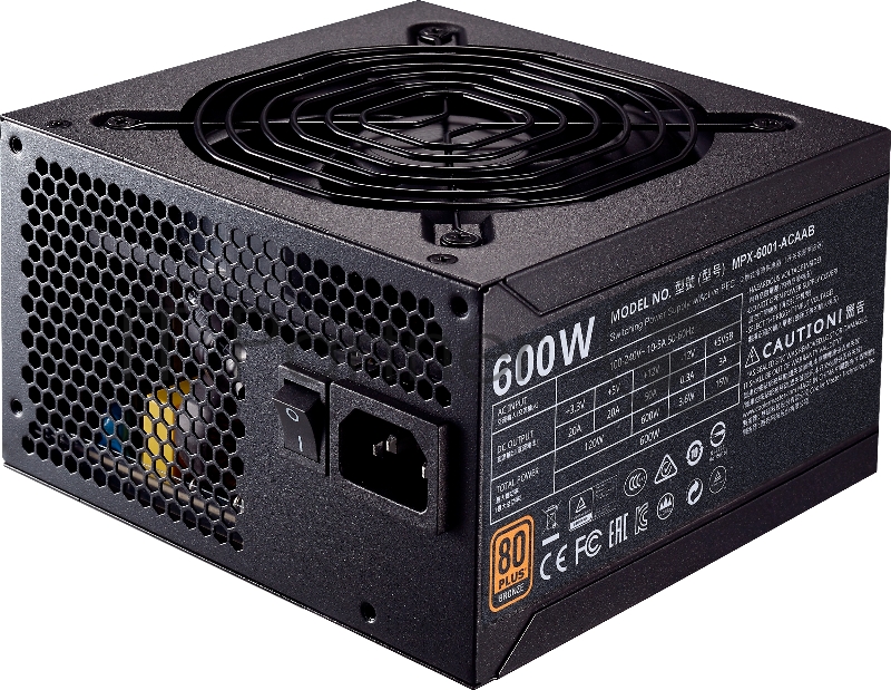 Блок питания 600 Ватт Power Supply Cooler Master MWE Bronze, 600W, ATX, 120mm, 6xSATA, 2xPCI-E(6+2), APFC, 80+ Bronze