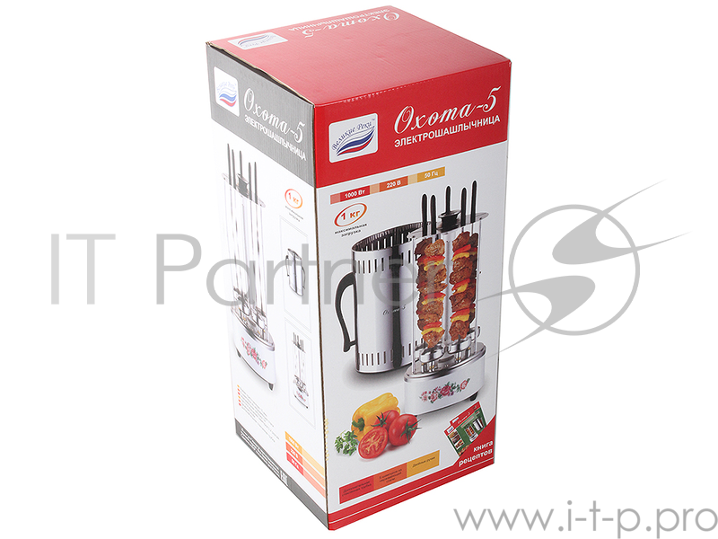 Шашлычница электрическая Великие реки Охота-5 (с рисунком, 1000 Вт, доп. стекл. трубка, кварцевый нагреватель)