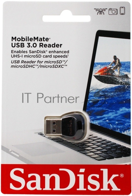 Устройство чтения/записи флеш карт SanDisk, MicroSD, USB 3.0, Черный