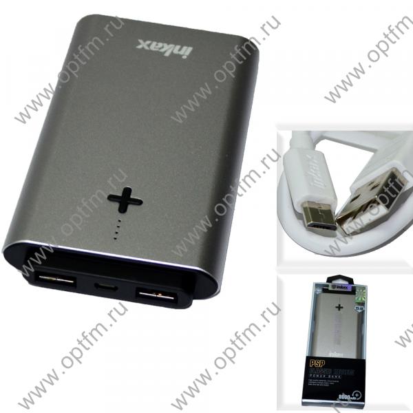 Аккумулятор внешний 8000mA INKAX PV-22 (2 USB выхода 2,1A/2,1A) серебро