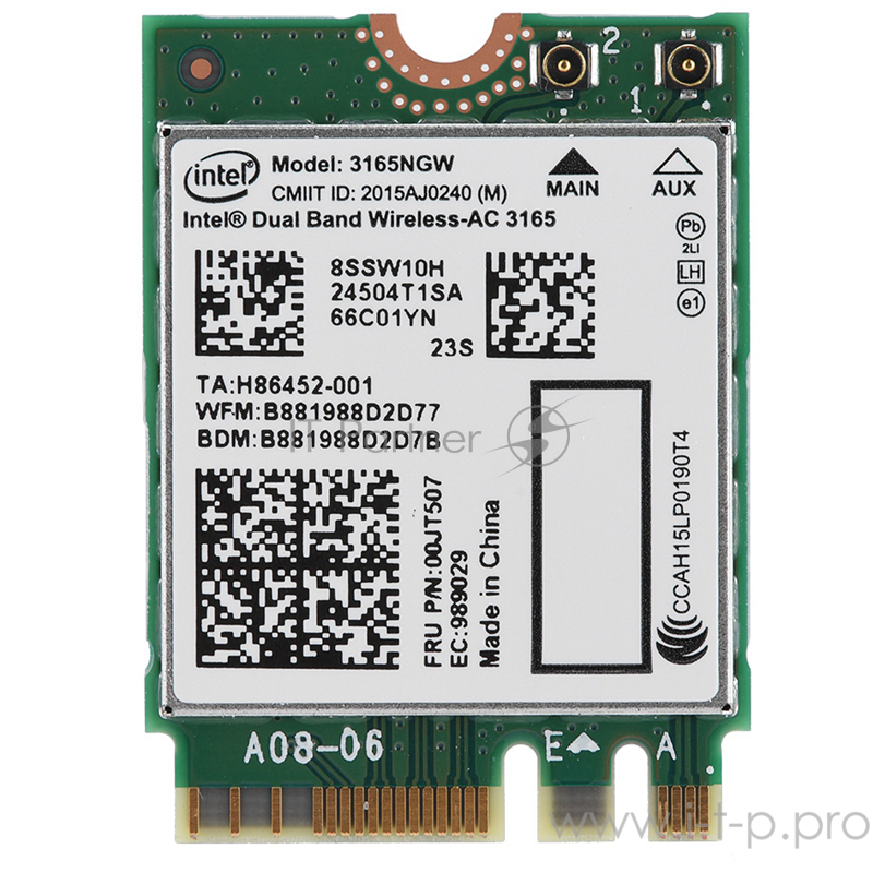 Плата сетевого контроллера m.2 Intel® Dual Band Wireless-AC 3165, 1x1 AC + BT, No vPro M.2, 940106