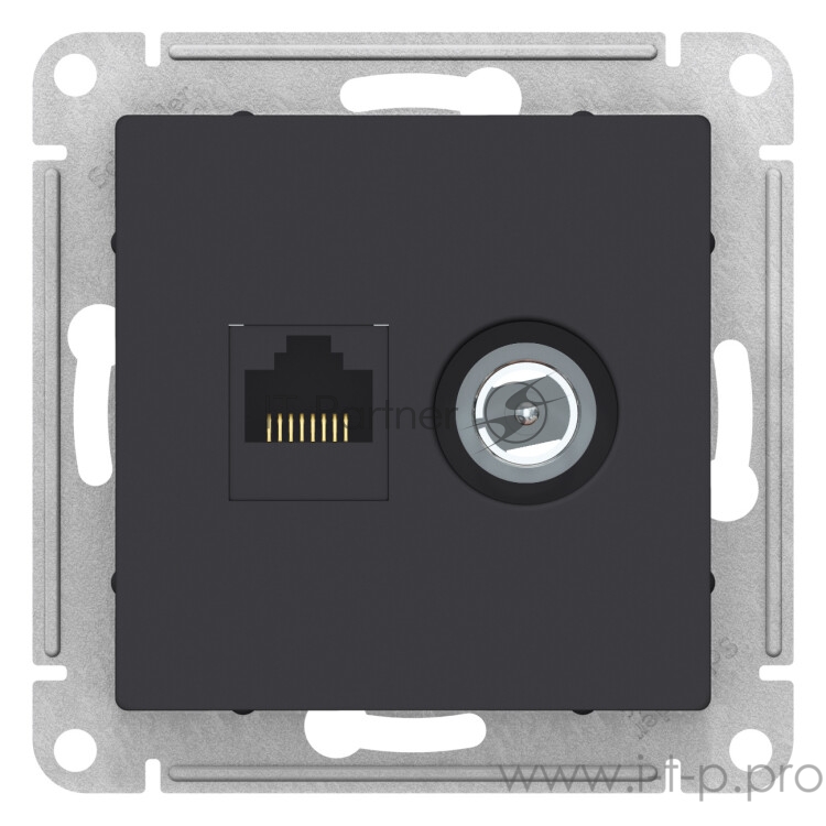 Schneider-electric ATN001089 ATLASDESIGN РОЗЕТКА двойная комп+ТВ, RJ45+TV, кат.5E, механизм, КАРБОН