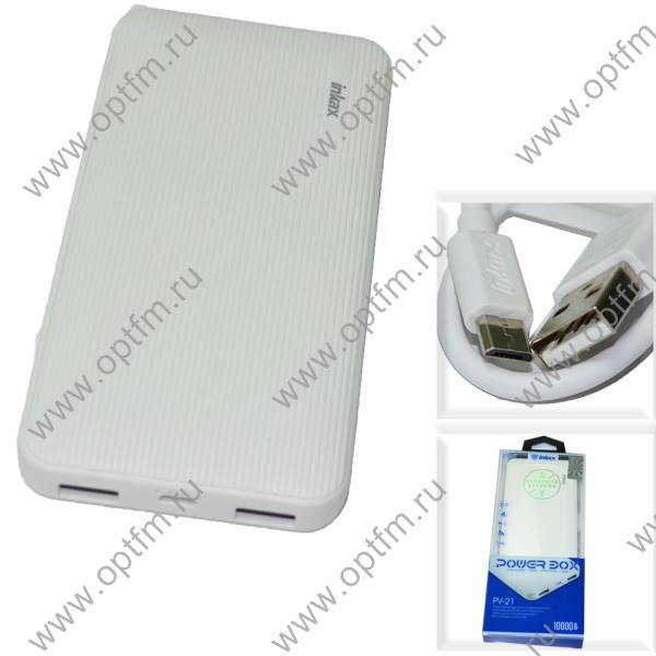 Аккумулятор внешний 10000mA INKAX PV-21 (2 USB выхода 2,1A/2,1A) белый