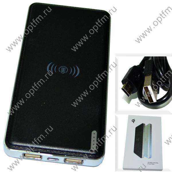 Аккумулятор внешний 10000mA (2 USB выхода 1A/2,1A) черный + беспроводная панель