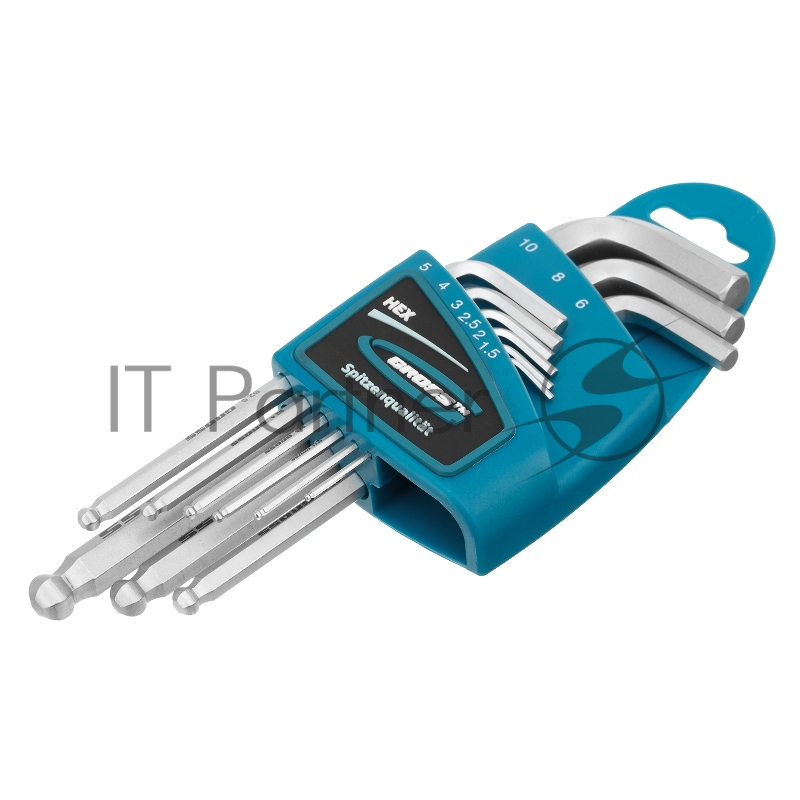 GROSS Набор ключей имбусовых HEX, 1,5–10 мм, S2, 9 шт., удлиненные с шаром, сатинированные// Gross 16403