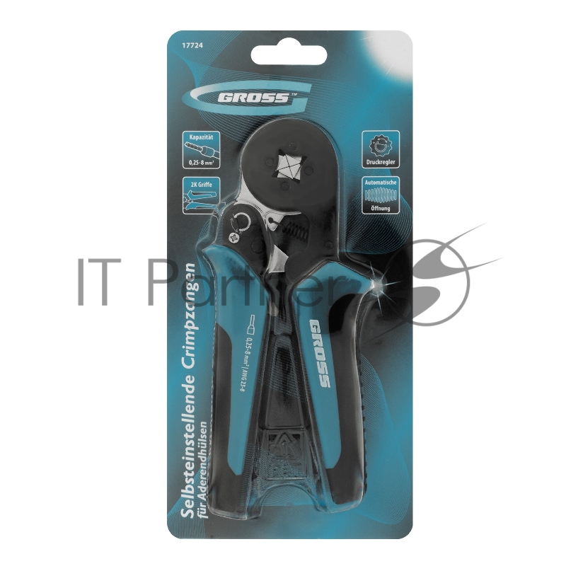 GROSS Клещи для обжима наконечников электропроводов с сечением 0,25-8 мм2 17724