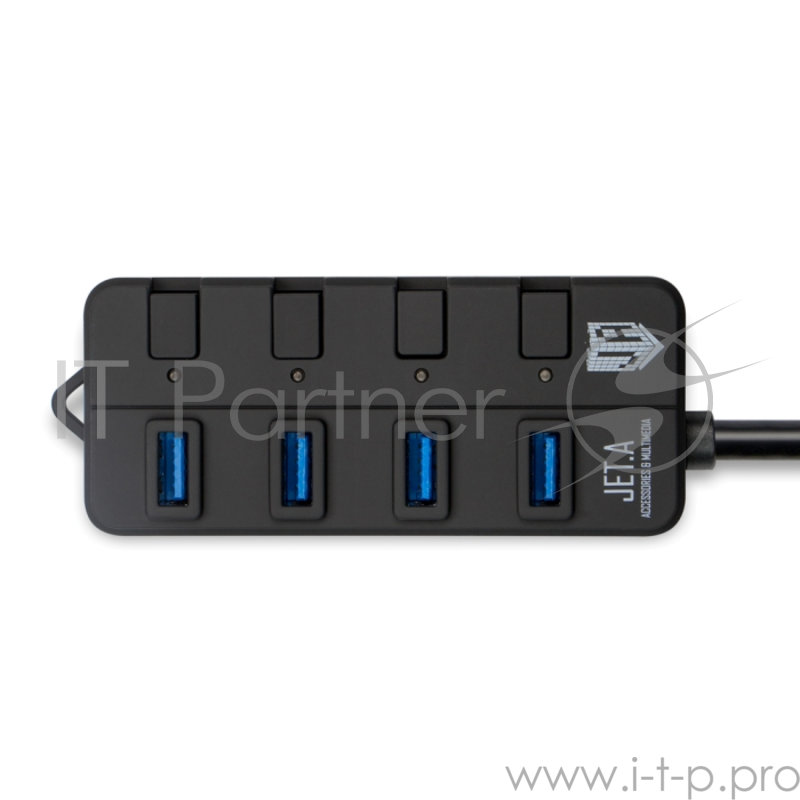 USB-концентратор Jet.A JA-UH35 на 4 порта USB 3.0, Hot Plug, с выключателями портов, чёрный