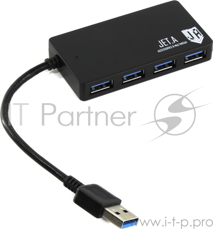 USB-концентратор Jet.A JA-UH37 на 4 порта USB 3.0, Hot Plug, ультракомпактный, чёрный