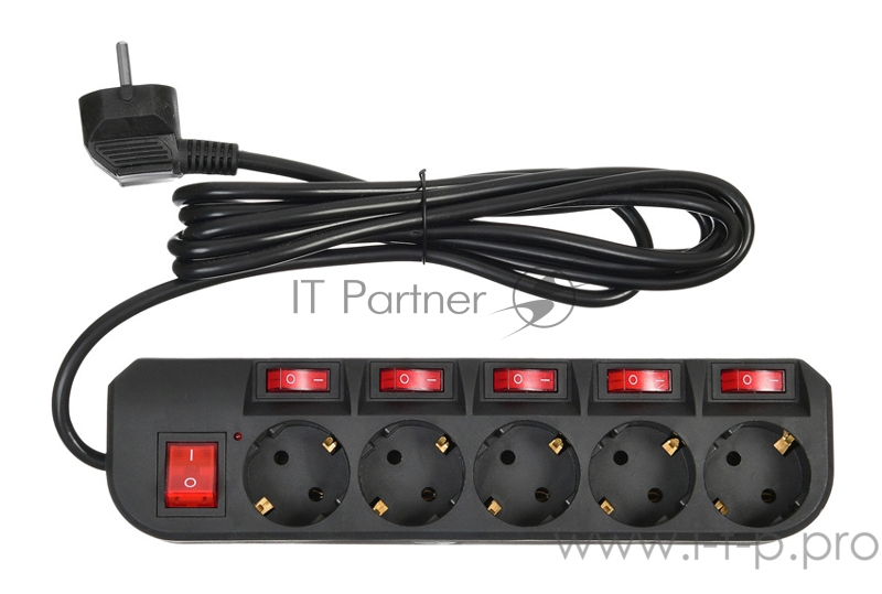 Сетевой фильтр Buro 500SH-3-SW-B 3м (5 розеток) черный (коробка)