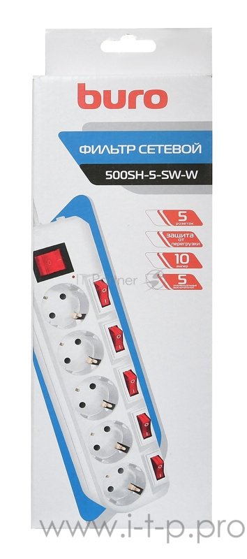 Сетевой фильтр Buro 500SH-5-SW-W 5м (5 розеток) белый (коробка)