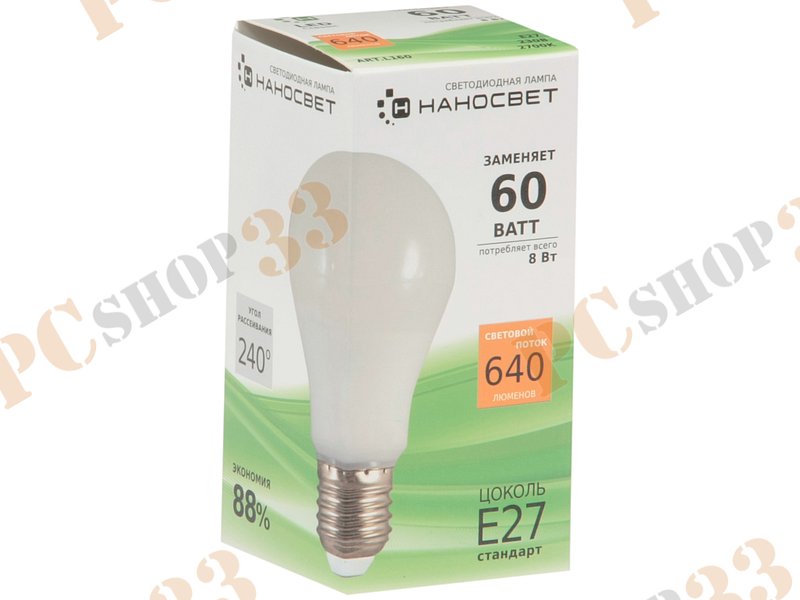 Лампа светодиодная Наносвет LE-GLS-8/E27/827 ART.L160, E27, 8Вт, теплый белый