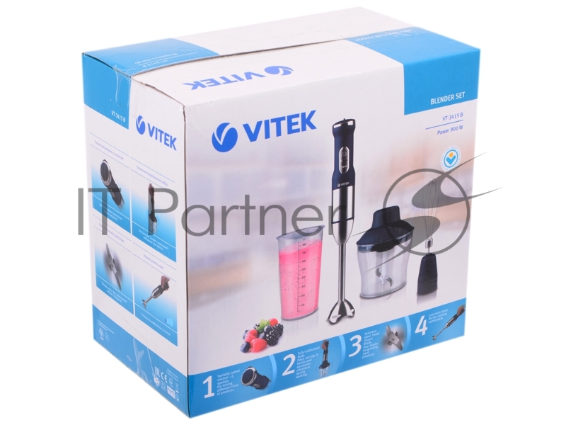 Блендер VITEK VT-3415 (B) погружной, 800 Вт, Эргономичны дизайн, Прорезиненный корпус.